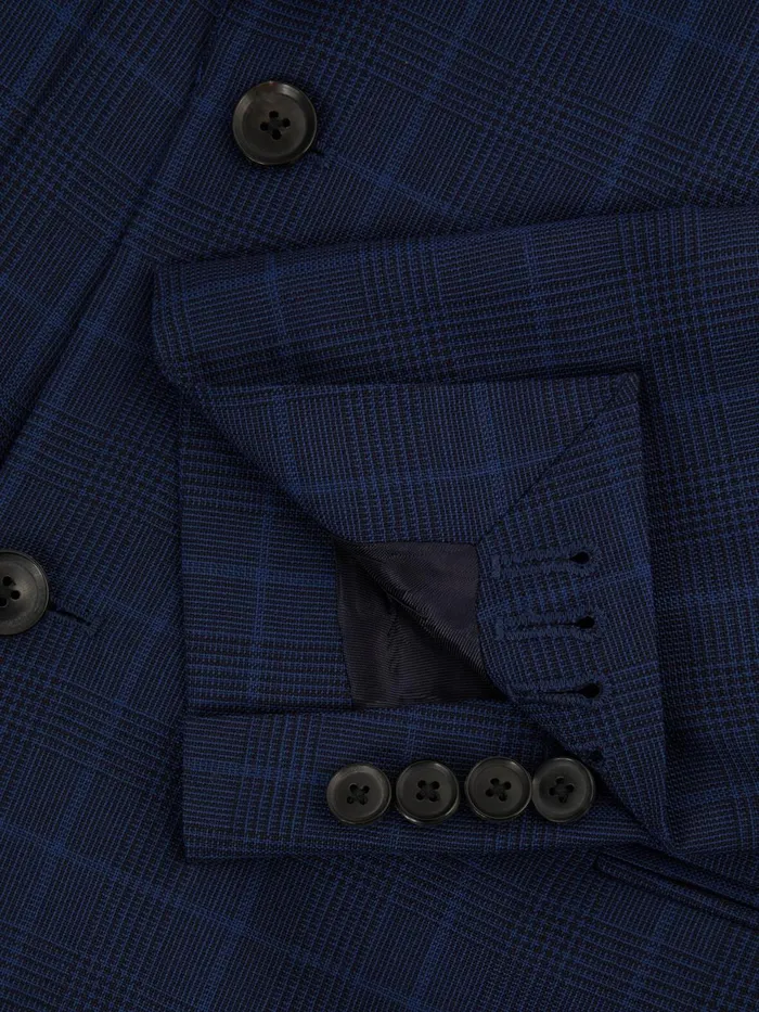 Men Royce Slim Fit Wool Double Breasted Check Blazer Navy Reiss Suits and Tailoring