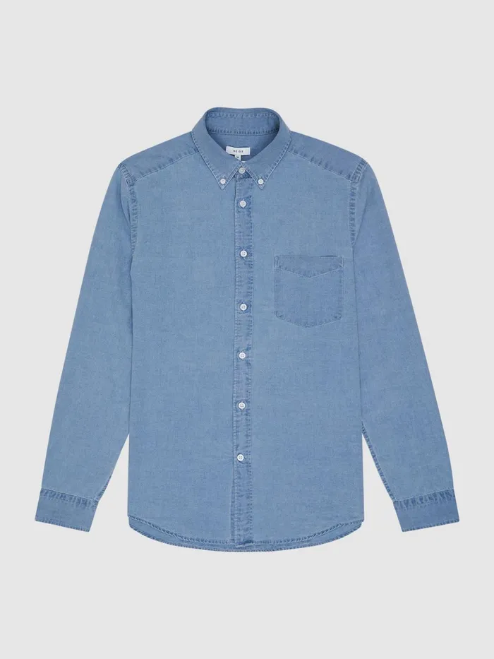 Men Sark Chambray ButtonDown Shirt Blue Reiss Shirts