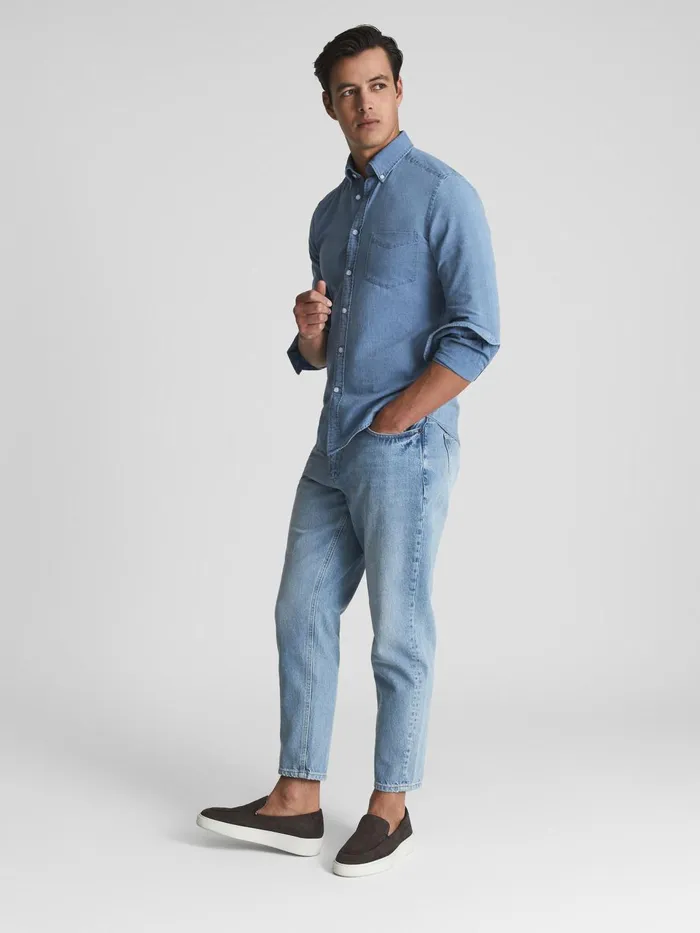 Men Sark Chambray ButtonDown Shirt Blue Reiss Shirts