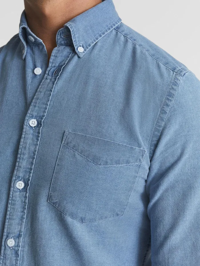 Men Sark Chambray ButtonDown Shirt Blue Reiss Shirts