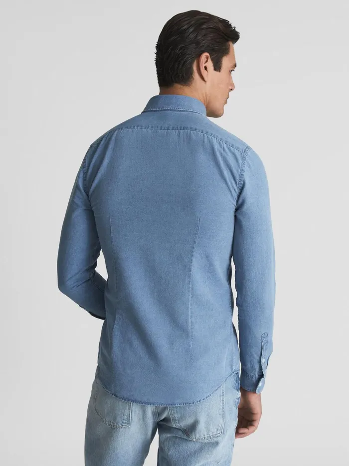 Men Sark Chambray ButtonDown Shirt Blue Reiss Shirts