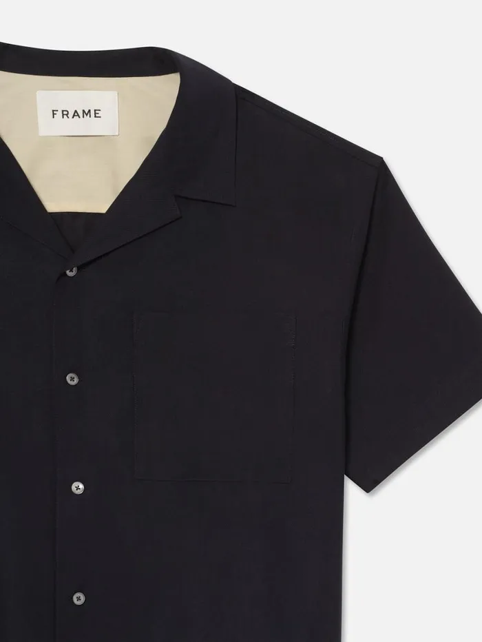 Men Shirts FRAME Short Sleeve Camp Collar Shirt 8212 Dark Navy Men Shirts FRAME Short Sleeve Camp Collar Shirt 8212 Dark Navy