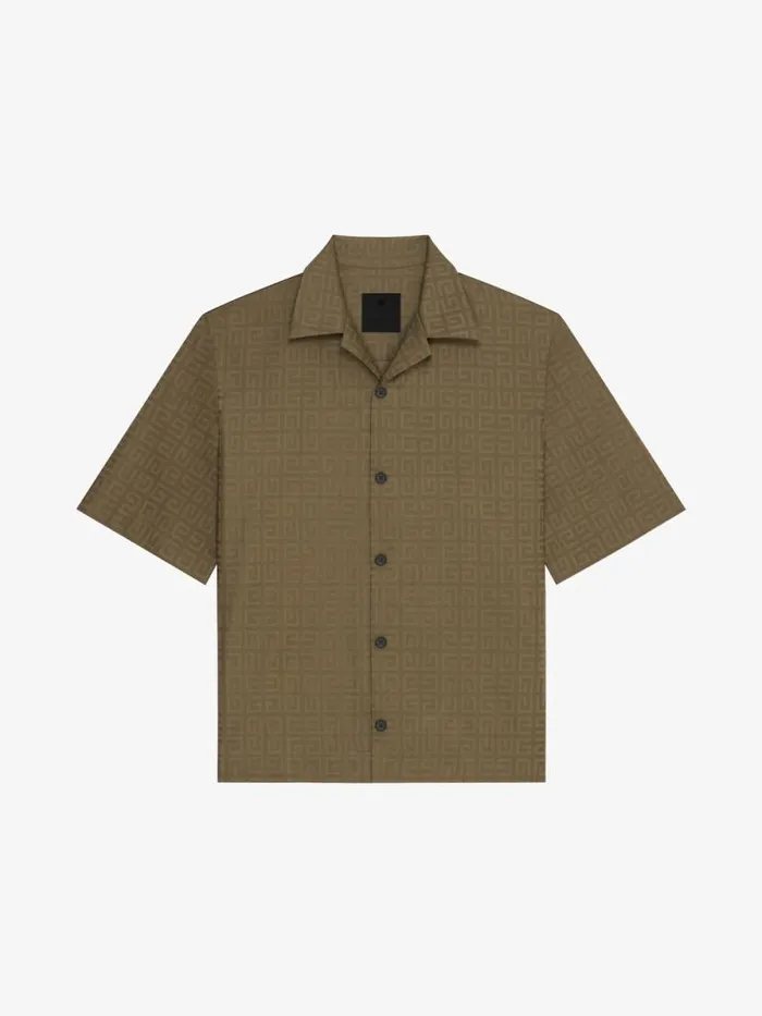 Men Shirts Givenchy Boxy Fit Hawaiian Shirt In 4G Poplin Khaki