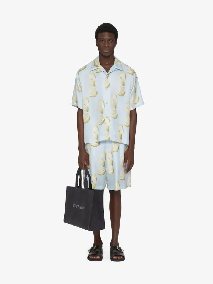 Men Shirts Givenchy Shirt In Silk With Lemon Print Blueyellow
