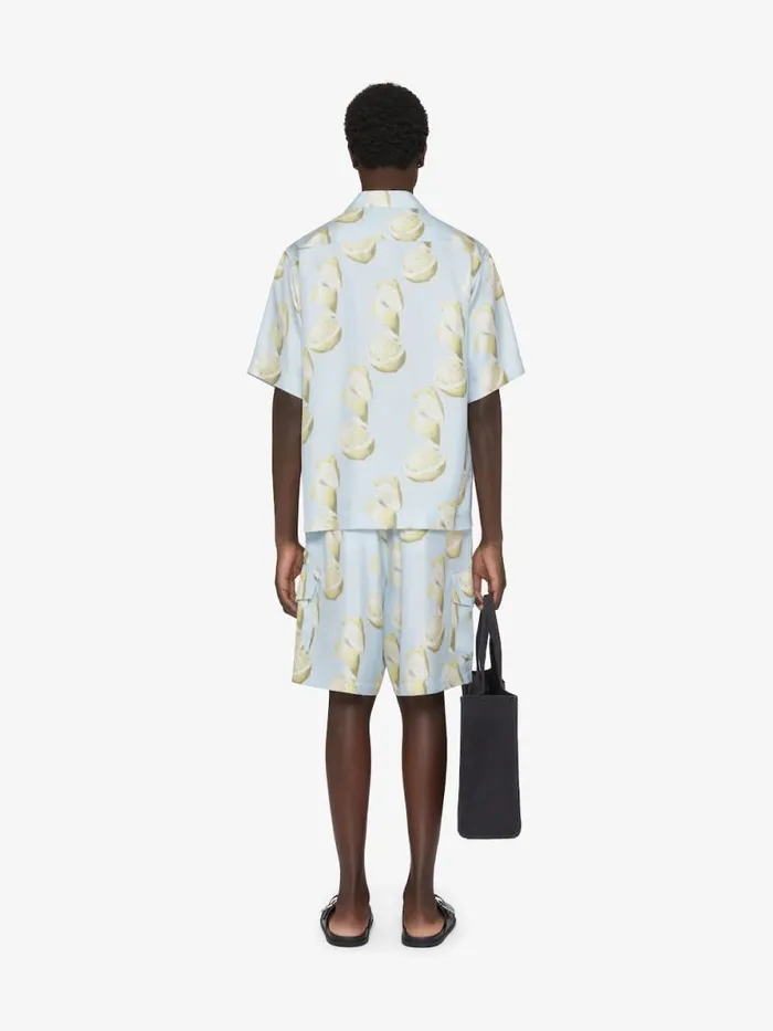 Men Shirts Givenchy Shirt In Silk With Lemon Print Blueyellow