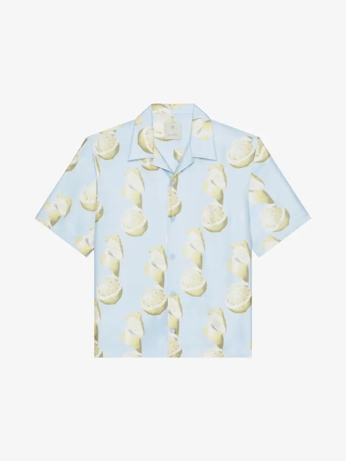 Men Shirts Givenchy Shirt In Silk With Lemon Print Blueyellow