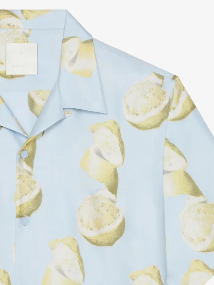 Men Shirts Givenchy Shirt In Silk With Lemon Print Blueyellow