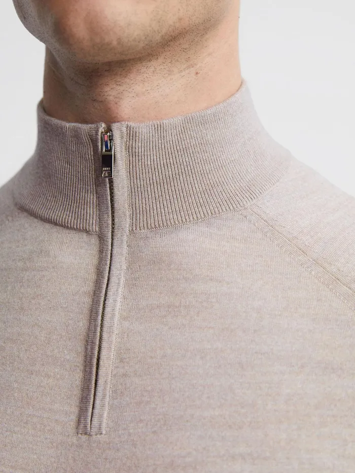 Men Sierra Merino Silk Slim Fit Zip Neck Jumper Oatmeal Reiss Knitwear