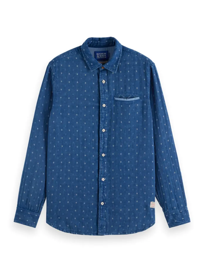 Men Special Denim Weave With Wash Effects Shirt Washed Indigo Scotch and Soda Shirts
