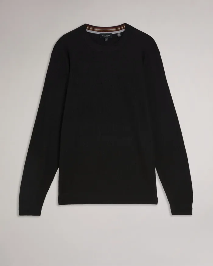 Men STAYLAY 8211 Textured Crew Neck Jumper Black Ted Baker Jumpers and Knitwear