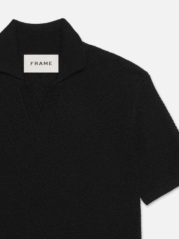 Men Sweaters and Hoodies FRAME Open Weave Polo Sweater 8212 Noir