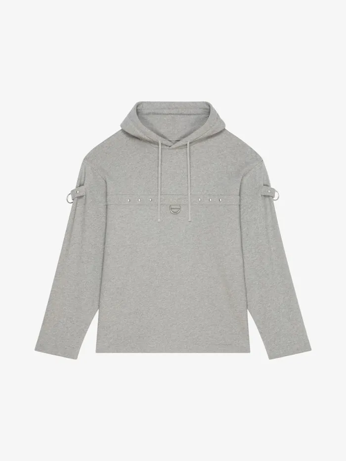 Men Sweatshirts and Hoodies Givenchy Hoodie In Fleece With Metal Details Light Grey Melange