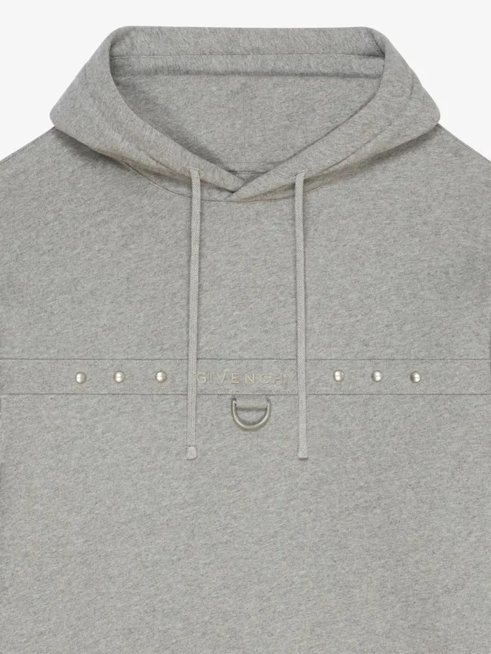Men Sweatshirts and Hoodies Givenchy Hoodie In Fleece With Metal Details Light Grey Melange