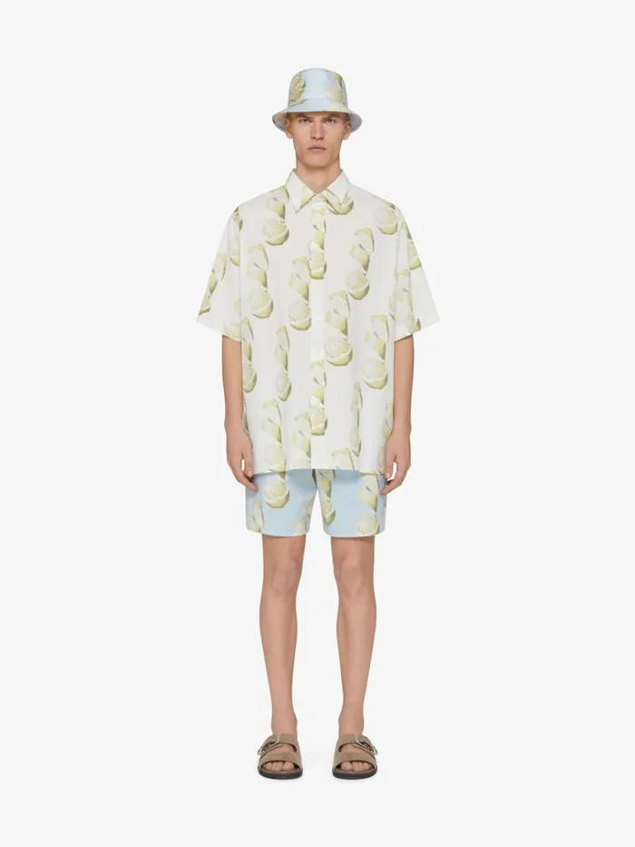 Men Swimwear Givenchy Swim Shorts In Cotton Seersucker With Lemon Print Blueyellow