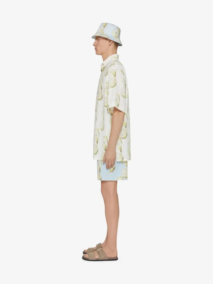 Men Swimwear Givenchy Swim Shorts In Cotton Seersucker With Lemon Print Blueyellow