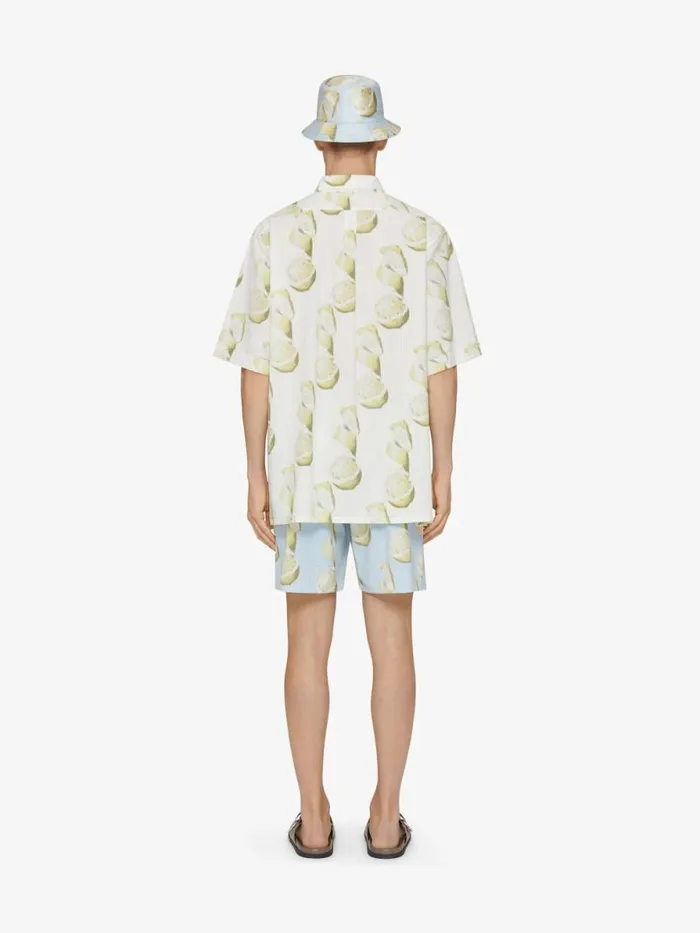Men Swimwear Givenchy Swim Shorts In Cotton Seersucker With Lemon Print Blueyellow
