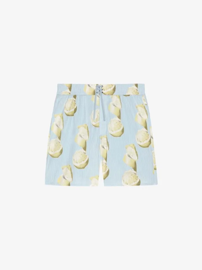 Men Swimwear Givenchy Swim Shorts In Cotton Seersucker With Lemon Print Blueyellow