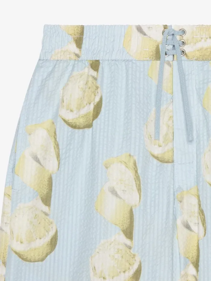 Men Swimwear Givenchy Swim Shorts In Cotton Seersucker With Lemon Print Blueyellow