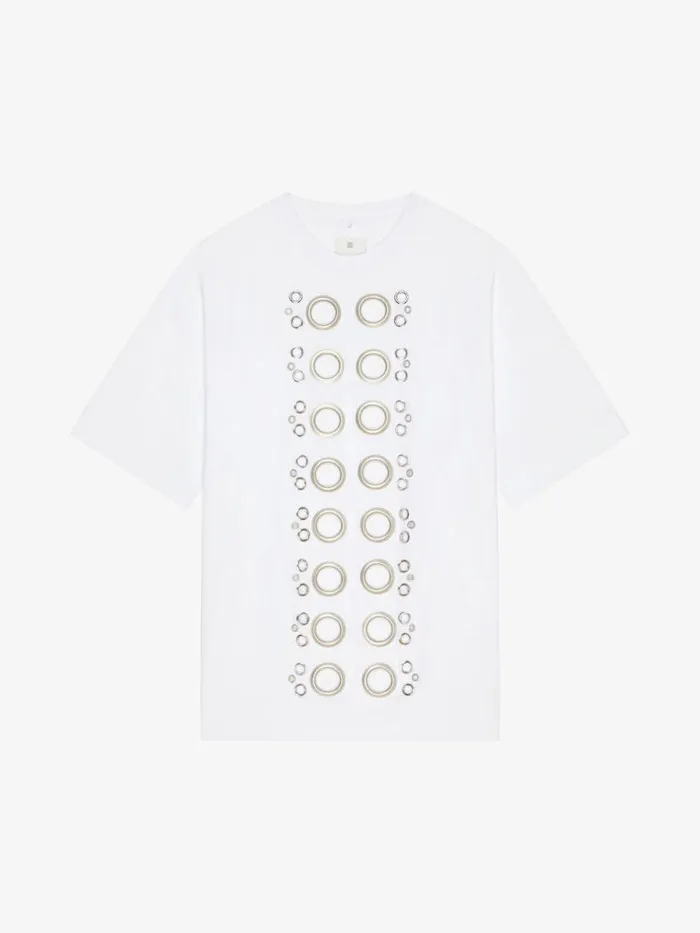 Men TShirts Givenchy Wide Fit Tshirt In Cotton With Eyelet Details White