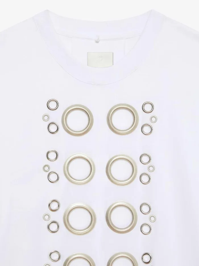 Men TShirts Givenchy Wide Fit Tshirt In Cotton With Eyelet Details White