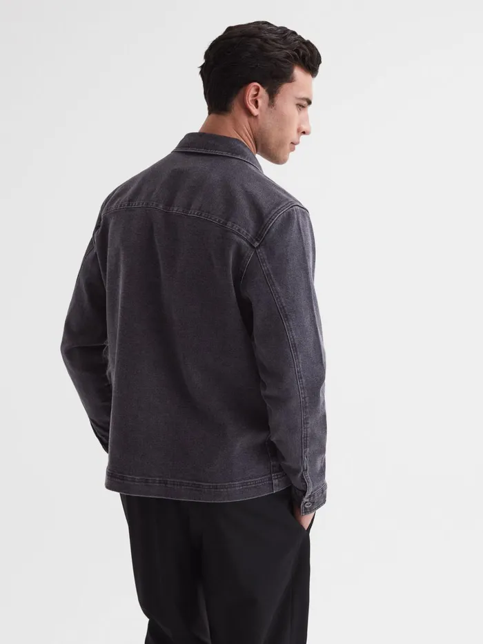 Men Tempo Long Sleeve Denim Overshirt Washed Black Reiss Shirts