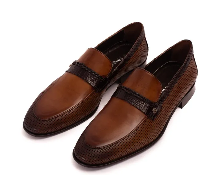 Men The Acerra Tan Leather Loafer Shoe Vinci Leather Dress Shoes