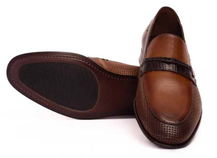 Men The Acerra Tan Leather Loafer Shoe Vinci Leather Dress Shoes