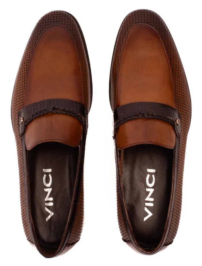 Men The Acerra Tan Leather Loafer Shoe Vinci Leather Dress Shoes