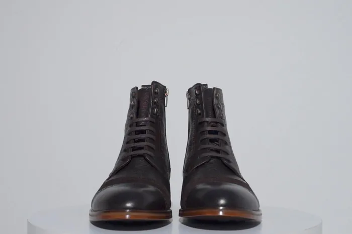 Men The Anderson Brown Leather and Suede Brogue LaceUp Boot With A Zipp Vinci Leather Boots