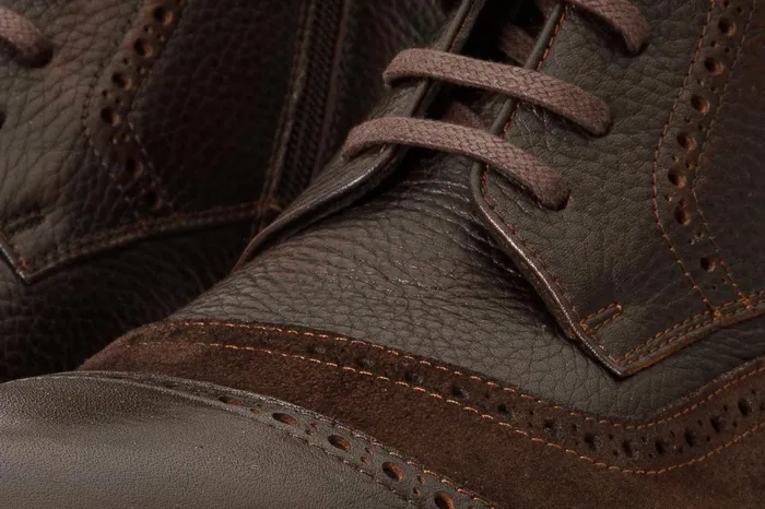 Men The Anderson Brown Leather and Suede Brogue LaceUp Boot With A Zipp Vinci Leather Boots