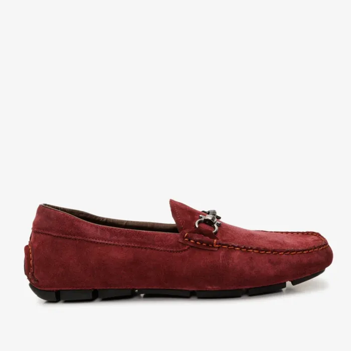 Men The Bari Burgundy Suede Leather Bit Drive Loafer Shoe Vinci Leather Casual
