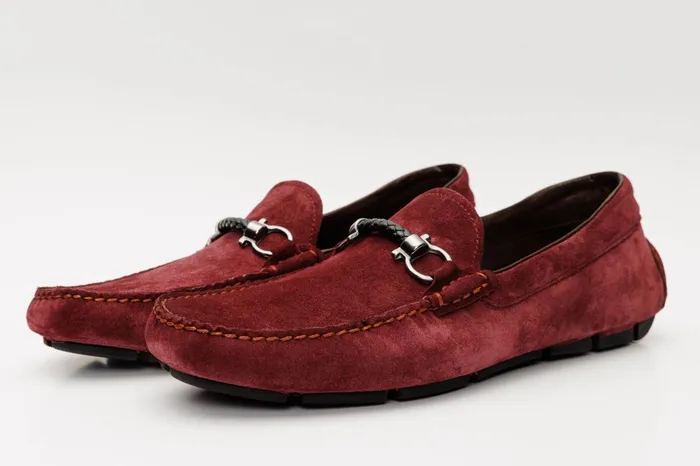 Men The Bari Burgundy Suede Leather Bit Drive Loafer Shoe Vinci Leather Casual