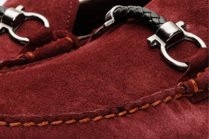 Men The Bari Burgundy Suede Leather Bit Drive Loafer Shoe Vinci Leather Casual