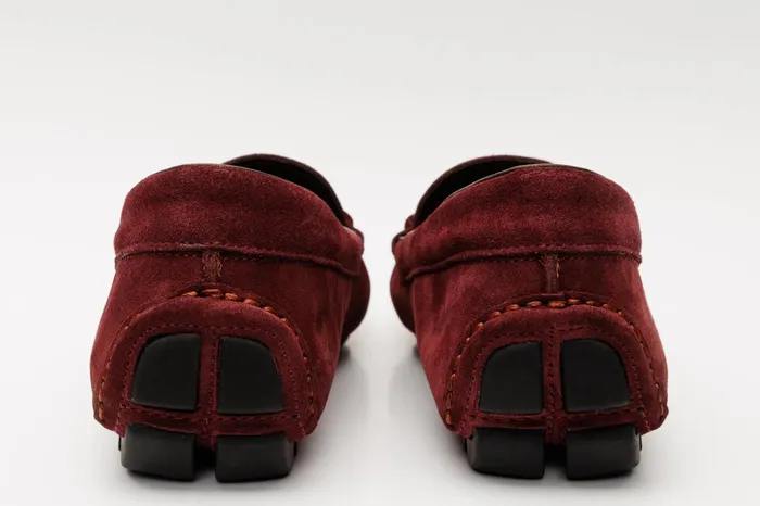 Men The Bari Burgundy Suede Leather Bit Drive Loafer Shoe Vinci Leather Casual