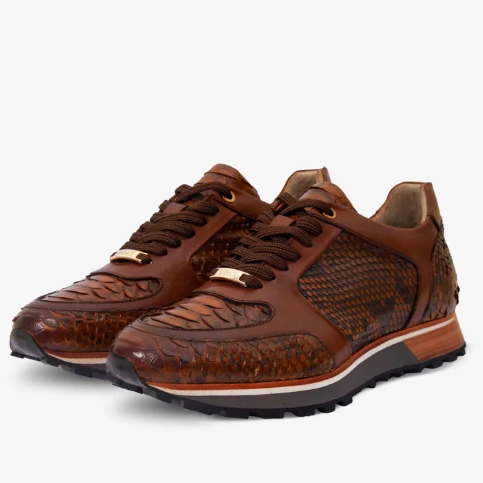 Men The Boss Pyth Snk Skin Tan Sneaker Vinci Leather Sneakers