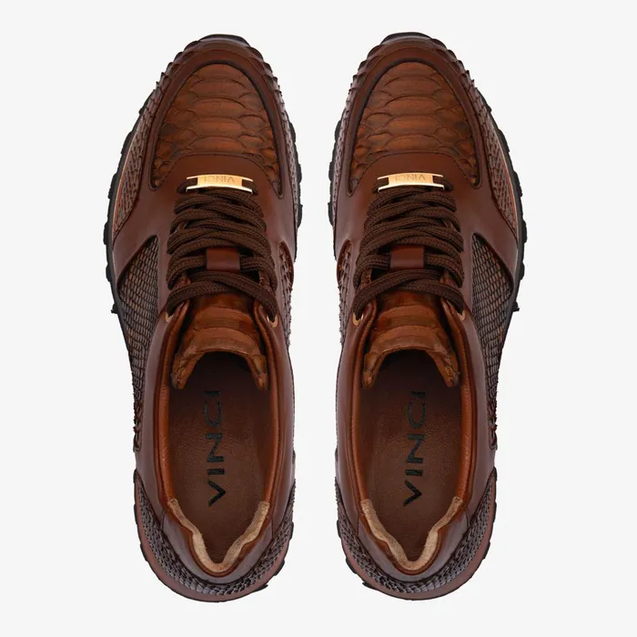 Men The Boss Pyth Snk Skin Tan Sneaker Vinci Leather Sneakers