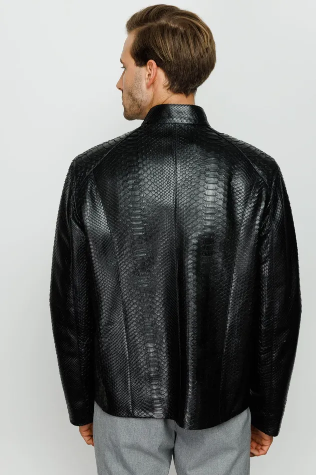 Men The Boss Pythn Black Leather Jacket Vinci Leather Leather Jackets
