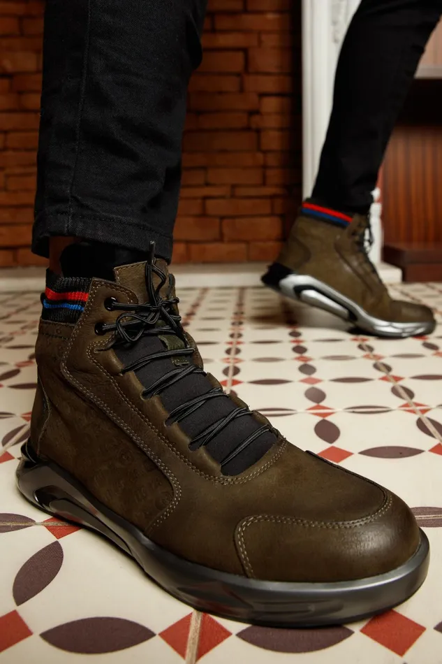 Men The Caracas Green Suede Leather Casual Boot Vinci Leather Boots