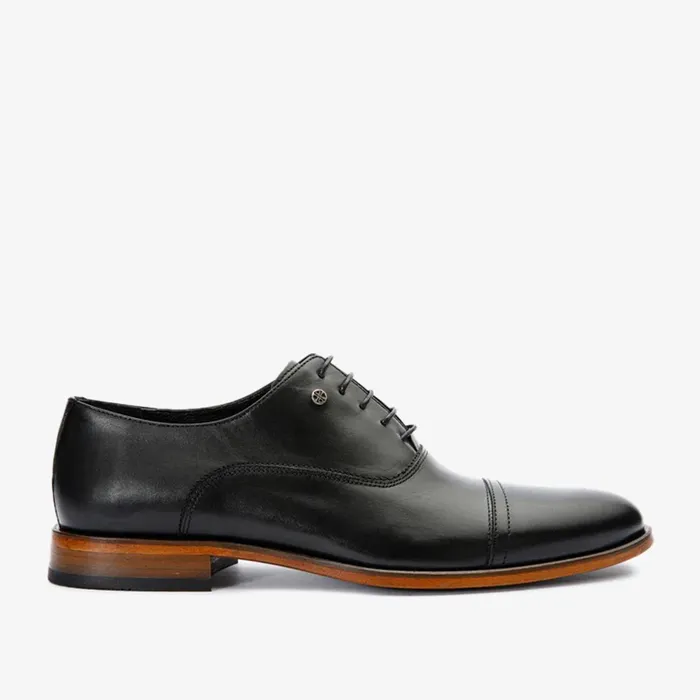 Men The Gambaha Black Leather Quarter Brogue Cap Toe Oxford Shoe Vinci Leather Dress Shoes