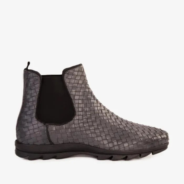 Men The Luxpre Grey Leather Handwoven Casual Chelsea Boot Vinci Leather Boots