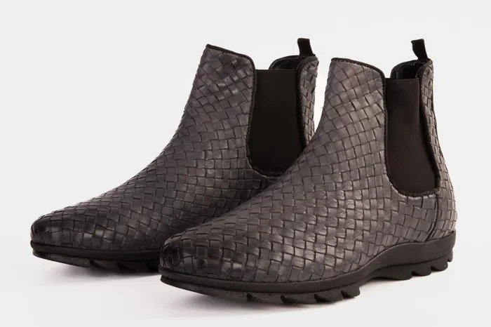 Men The Luxpre Grey Leather Handwoven Casual Chelsea Boot Vinci Leather Boots