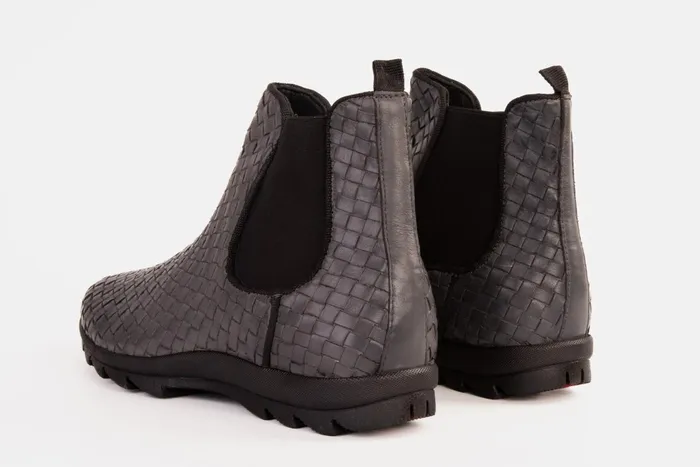 Men The Luxpre Grey Leather Handwoven Casual Chelsea Boot Vinci Leather Boots