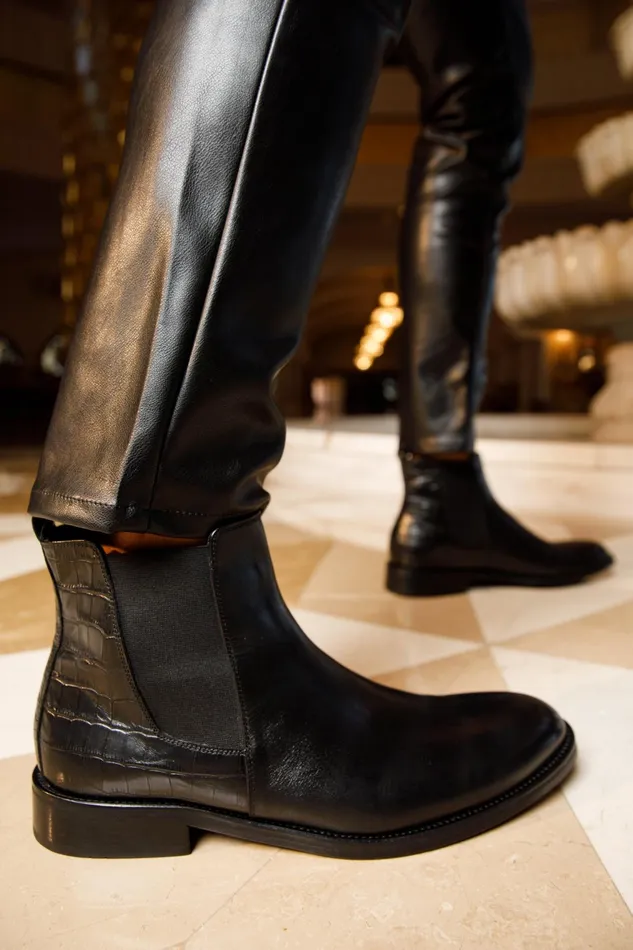 Men The Manby Black Leather Chelsea Boot Vinci Leather Boots
