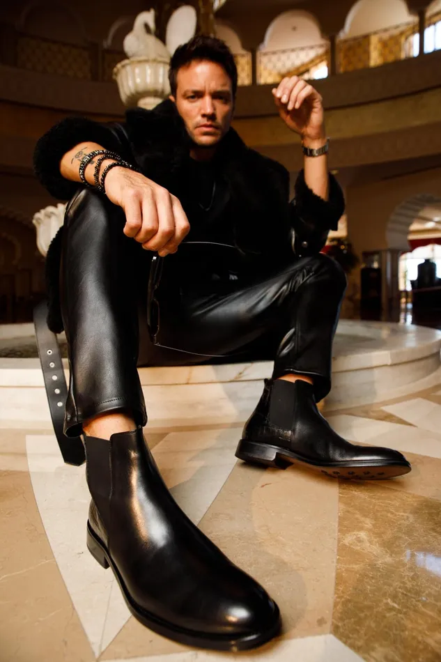 Men The Manby Black Leather Chelsea Boot Vinci Leather Boots