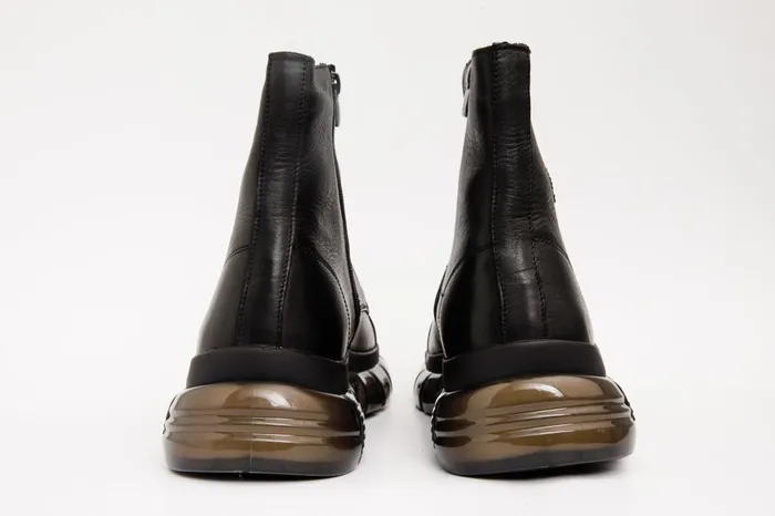 Men The Ottova Black Leather LaceUp Sneaker Boot With A Zipper Vinci Leather Boots