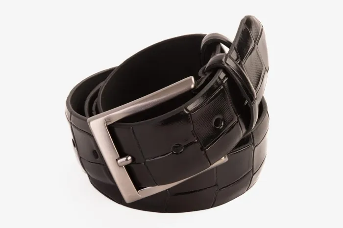 Men The Patton Black Color Calfskin Belt Vinci Leather Leather Belts