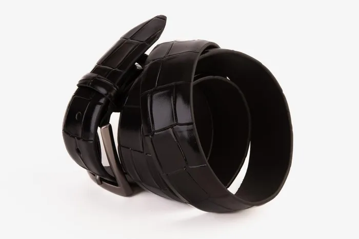 Men The Patton Black Color Calfskin Belt Vinci Leather Leather Belts