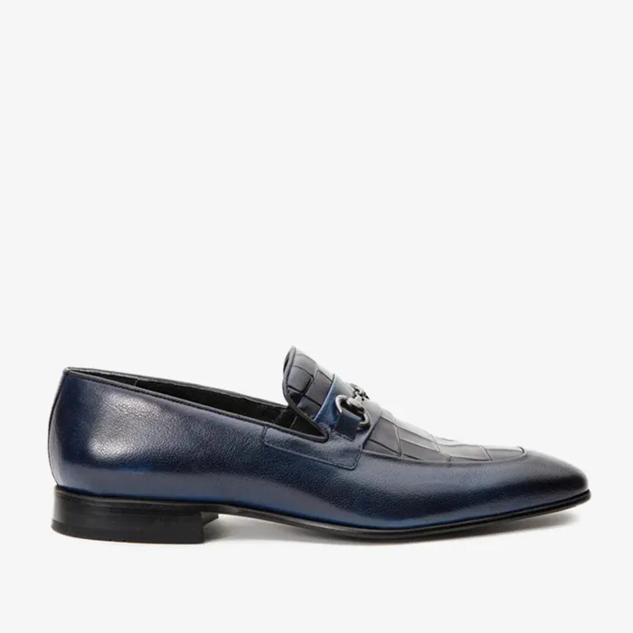 Men The Pusan Navy Blue Leather Bit Loafer Shoe Vinci Leather Dress Shoes