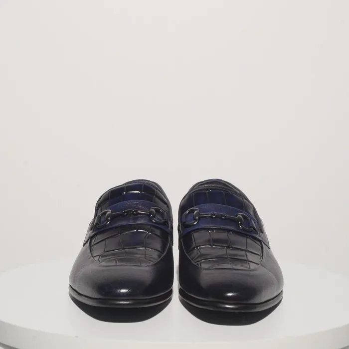 Men The Pusan Navy Blue Leather Bit Loafer Shoe Vinci Leather Dress Shoes