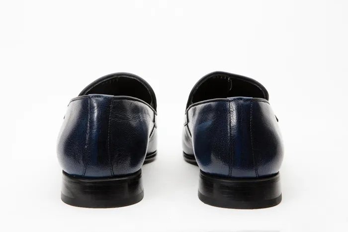 Men The Pusan Navy Blue Leather Bit Loafer Shoe Vinci Leather Dress Shoes